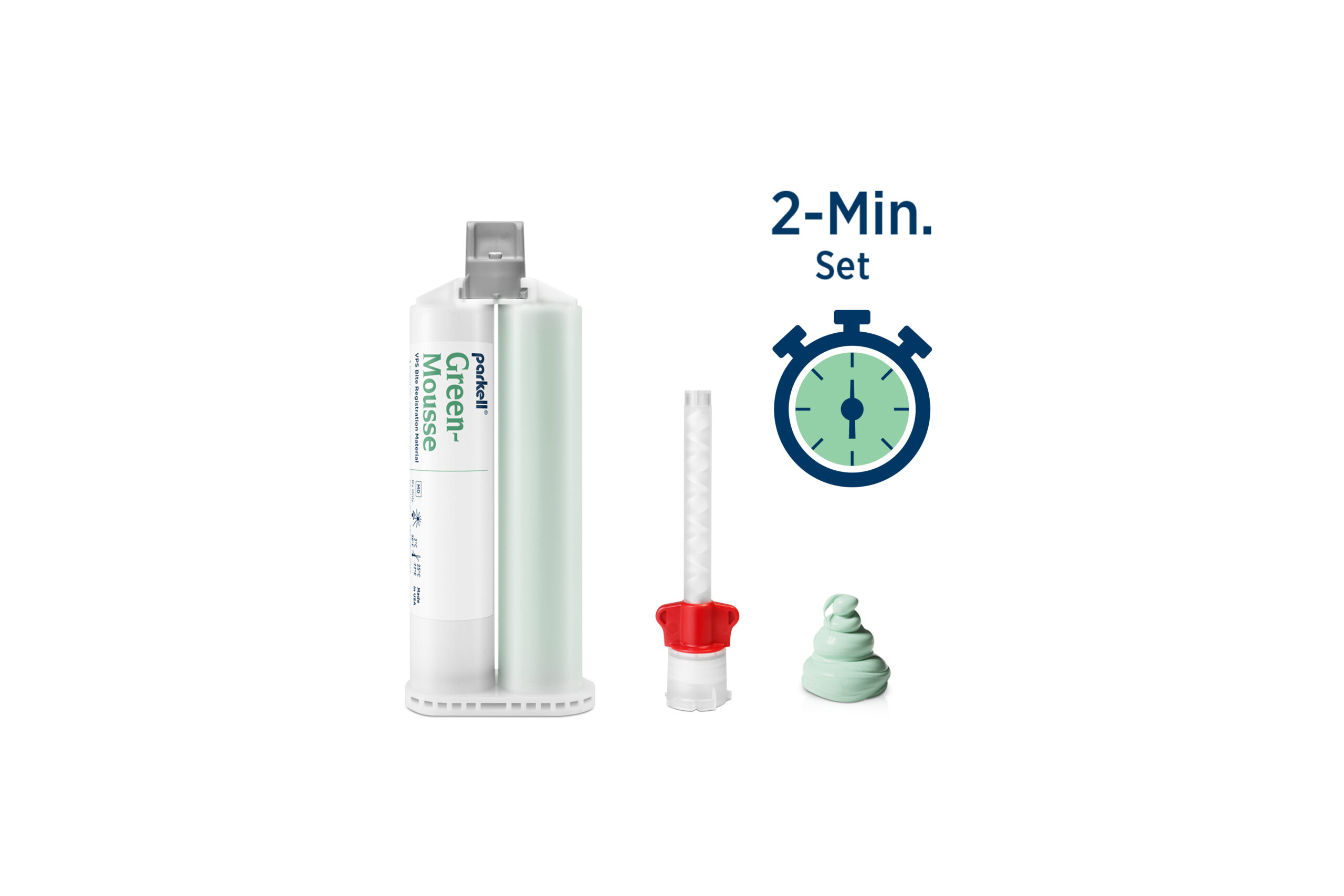 Green-Mousse Bite registration material specially formulated for cases that require greater flexibility (60-durometer).
